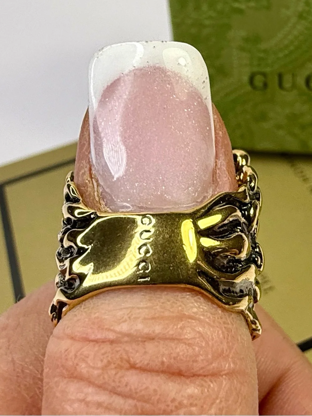 Gucci Lion Head Statement Ring with Black Onyx Crystal